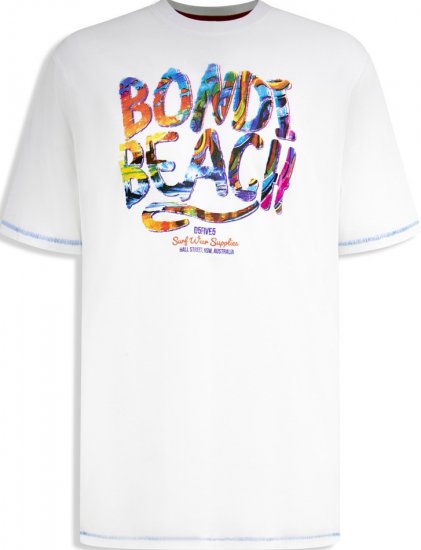 D555 SYDNEY Multi Coloured Bondi Beach Printed T-Shirt White - T-shirts - T-shirts Homme Grande Taille