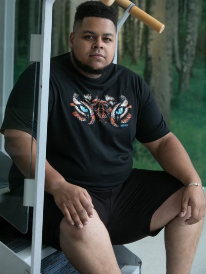 D555 Leamington Tiger Eyes Printed Crew Neck T-shirt Black - T-shirts - T-shirts Homme Grande Taille