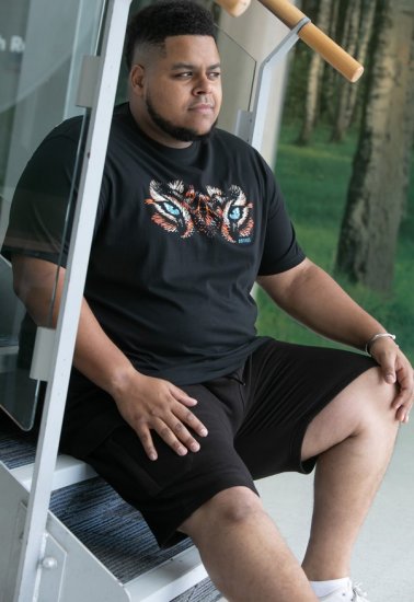 D555 Leamington Tiger Eyes Printed Crew Neck T-shirt Black - T-shirts - T-shirts Homme Grande Taille