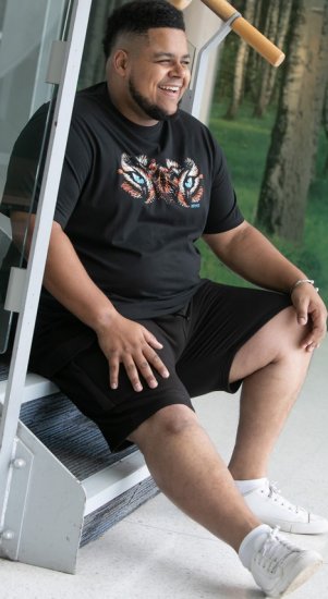 D555 Leamington Tiger Eyes Printed Crew Neck T-shirt Black - T-shirts - T-shirts Homme Grande Taille