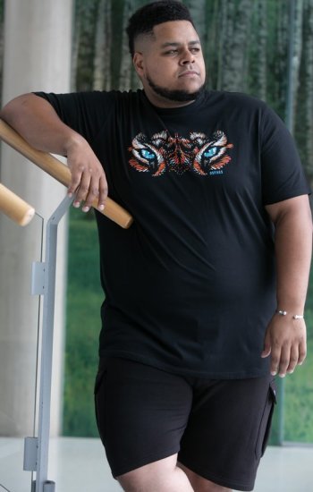 D555 Leamington Tiger Eyes Printed Crew Neck T-shirt Black - T-shirts - T-shirts Homme Grande Taille
