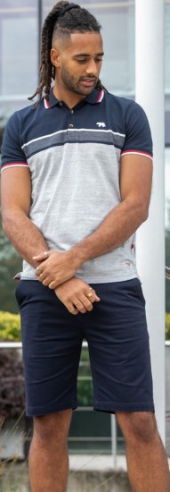 D555 Tipton Stripe Jacquard Short Sleeve Polo Navy - Polos - Polos homme grande taille