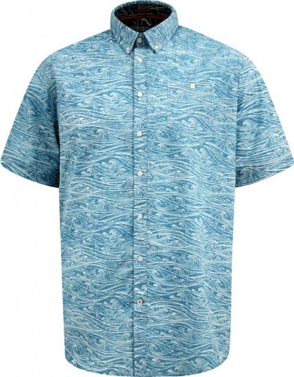 D555 Torquay AOP Short Sleeve Button Down Collar Shirt Blue Wave - Chemises - Chemises Grandes Tailles Hommes