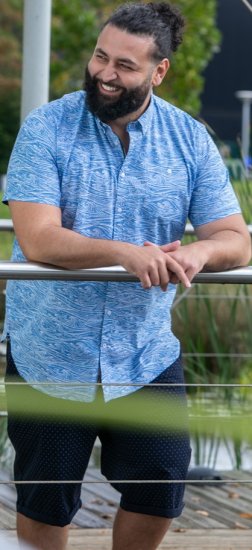 D555 Torquay AOP Short Sleeve Button Down Collar Shirt Blue Wave - Chemises - Chemises Grandes Tailles Hommes
