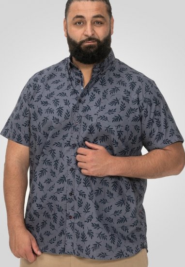 D555 Kettering Hawaiian Leaf AOP Short Sleeve Button Down Collar Shirt Denim - Chemises - Chemises Grandes Tailles Hommes