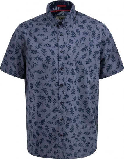 D555 Kettering Hawaiian Leaf AOP Short Sleeve Button Down Collar Shirt Denim - Chemises - Chemises Grandes Tailles Hommes