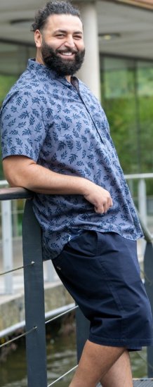 D555 Kettering Hawaiian Leaf AOP Short Sleeve Button Down Collar Shirt Denim - Chemises - Chemises Grandes Tailles Hommes