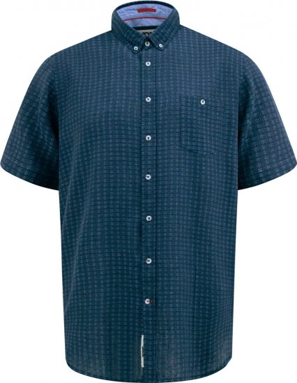 D555 Pontefract Jacquard Linen Mix Short Sleeve Shirt With Button Down Navy - Chemises - Chemises Grandes Tailles Hommes