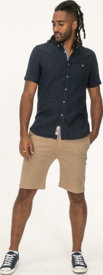 D555 Pontefract Jacquard Linen Mix Short Sleeve Shirt With Button Down Navy - Chemises - Chemises Grandes Tailles Hommes