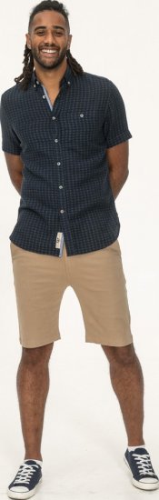 D555 Pontefract Jacquard Linen Mix Short Sleeve Shirt With Button Down Navy - Chemises - Chemises Grandes Tailles Hommes