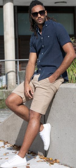 D555 Pontefract Jacquard Linen Mix Short Sleeve Shirt With Button Down Navy - Chemises - Chemises Grandes Tailles Hommes