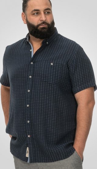 D555 Pontefract Jacquard Linen Mix Short Sleeve Shirt With Button Down Navy - Chemises - Chemises Grandes Tailles Hommes