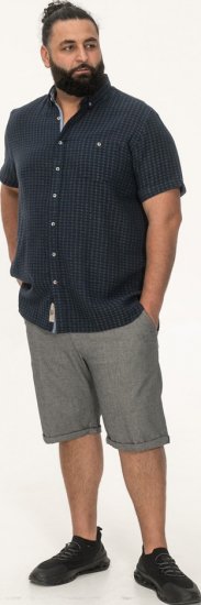 D555 Pontefract Jacquard Linen Mix Short Sleeve Shirt With Button Down Navy - Chemises - Chemises Grandes Tailles Hommes