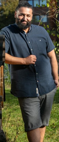 D555 Pontefract Jacquard Linen Mix Short Sleeve Shirt With Button Down Navy - Chemises - Chemises Grandes Tailles Hommes