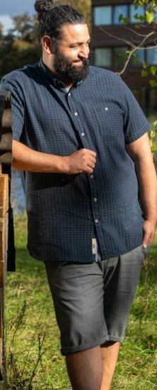 D555 Pontefract Jacquard Linen Mix Short Sleeve Shirt With Button Down Navy - Chemises - Chemises Grandes Tailles Hommes