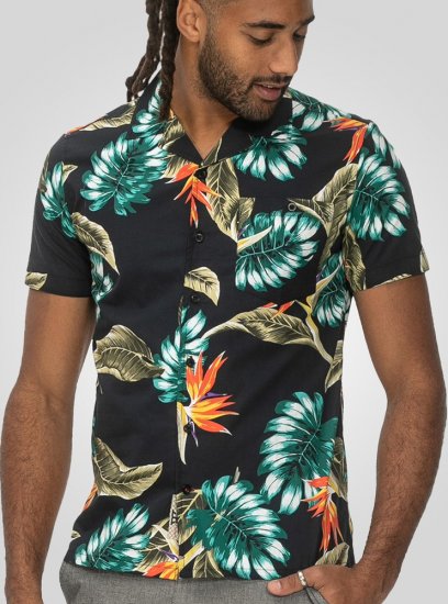 D555 Selby Hawaiian AOP Short Sleeve Revere Collar Shirt Black - Chemises - Chemises Grandes Tailles Hommes