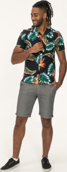 D555 Selby Hawaiian AOP Short Sleeve Revere Collar Shirt Black - Chemises - Chemises Grandes Tailles Hommes