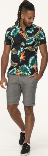 D555 Selby Hawaiian AOP Short Sleeve Revere Collar Shirt Black - Chemises - Chemises Grandes Tailles Hommes