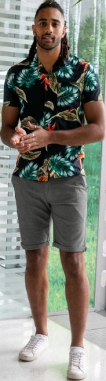 D555 Selby Hawaiian AOP Short Sleeve Revere Collar Shirt Black - Chemises - Chemises Grandes Tailles Hommes