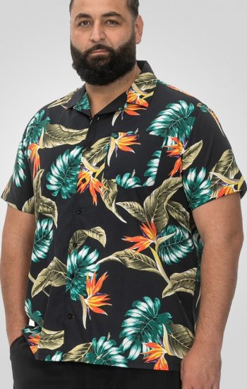 D555 Selby Hawaiian AOP Short Sleeve Revere Collar Shirt Black - Chemises - Chemises Grandes Tailles Hommes