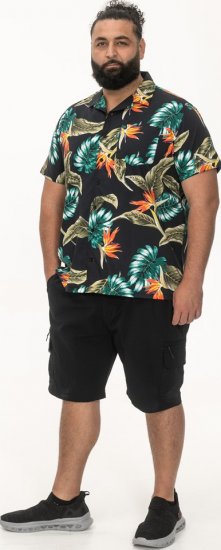 D555 Selby Hawaiian AOP Short Sleeve Revere Collar Shirt Black - Chemises - Chemises Grandes Tailles Hommes