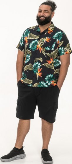 D555 Selby Hawaiian AOP Short Sleeve Revere Collar Shirt Black - Chemises - Chemises Grandes Tailles Hommes