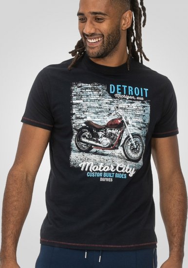 D555 Knowle Detroit Motor Bike Printed Crew Neck T-Shirt Navy - T-shirts - T-shirts Homme Grande Taille