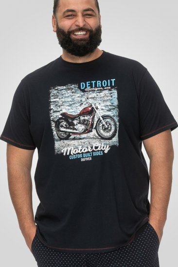 D555 Knowle Detroit Motor Bike Printed Crew Neck T-Shirt Navy - T-shirts - T-shirts Homme Grande Taille