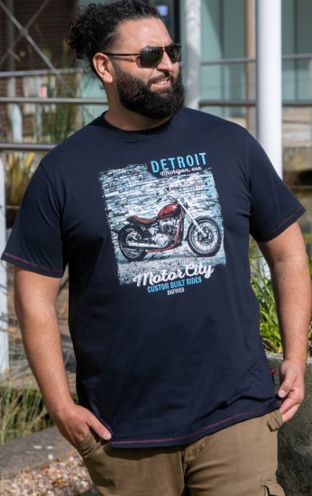 D555 Knowle Detroit Motor Bike Printed Crew Neck T-Shirt Navy - T-shirts - T-shirts Homme Grande Taille