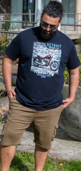 D555 Knowle Detroit Motor Bike Printed Crew Neck T-Shirt Navy - T-shirts - T-shirts Homme Grande Taille