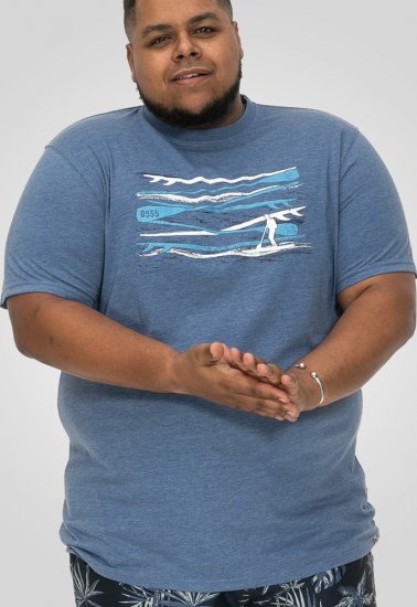D555 Cardiff Surfer And Waves Printed Crew Neck T-shirt Denim Marl - T-shirts - T-shirts Homme Grande Taille