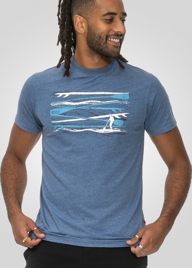 D555 Cardiff Surfer And Waves Printed Crew Neck T-shirt Denim Marl - T-shirts - T-shirts Homme Grande Taille