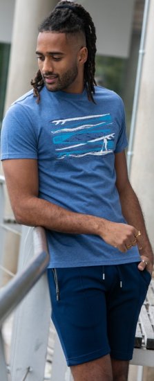 D555 Cardiff Surfer And Waves Printed Crew Neck T-shirt Denim Marl - T-shirts - T-shirts Homme Grande Taille