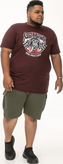 D555 Loughborough Official Gas Monkey Crew Neck T-Shirt Burgundy Black Twist - T-shirts - T-shirts Homme Grande Taille