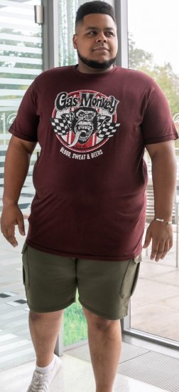 D555 Loughborough Official Gas Monkey Crew Neck T-Shirt Burgundy Black Twist - T-shirts - T-shirts Homme Grande Taille