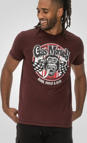 D555 Loughborough Official Gas Monkey Crew Neck T-Shirt Burgundy Black Twist - T-shirts - T-shirts Homme Grande Taille