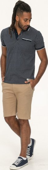 D555 Coventry AOP Polo Shirt Jacquard Collar & Ribbed Cuffs Navy - Polos - Polos homme grande taille