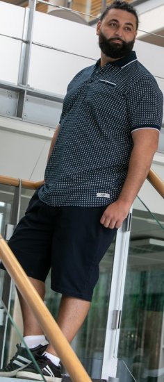 D555 Coventry AOP Polo Shirt Jacquard Collar & Ribbed Cuffs Navy - Polos - Polos homme grande taille