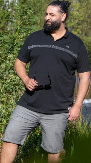 D555 Stafford Cut And Sew Embroidery Stripe Short Sleeve Polo Black - Polos - Polos homme grande taille
