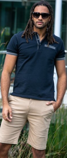 D555 Ilkeston Jacquard Collar & Cuff Short Sleeve Pique Polo Navy - Polos - Polos homme grande taille