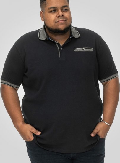 D555 Ilkeston Jacquard Collar & Cuff Short Sleeve Pique Polo Navy - Polos - Polos homme grande taille