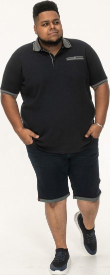 D555 Ilkeston Jacquard Collar & Cuff Short Sleeve Pique Polo Navy - Polos - Polos homme grande taille