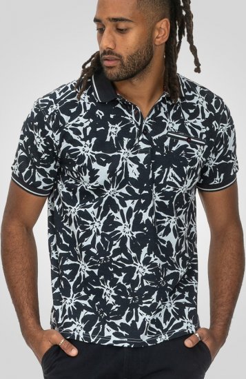 D555 Halifax AOP Hawaiian Print Short Sleeve Polo Blue - T-shirts - T-shirts Homme Grande Taille