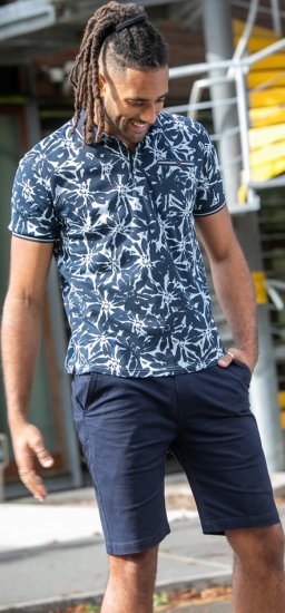 D555 Halifax AOP Hawaiian Print Short Sleeve Polo Blue - T-shirts - T-shirts Homme Grande Taille