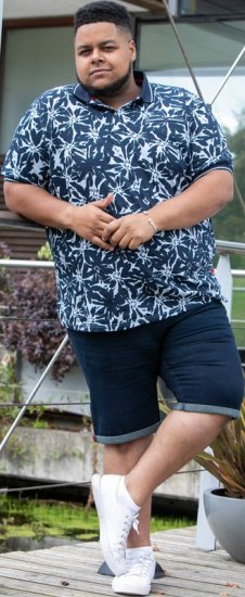 D555 Halifax AOP Hawaiian Print Short Sleeve Polo Blue - T-shirts - T-shirts Homme Grande Taille