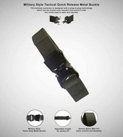D555 Dale Tactical Stretch Webbing Belt with Heavy Duty Quick Release Buckle Khaki - Ceintures - Ceintures grandes tailles pour hommes