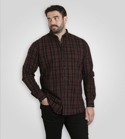 D555 Horsham Long Sleeve Shirt with Chest Pocket Burgundy/Black Check - Chemises - Chemises Grandes Tailles Hommes