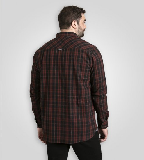 D555 Horsham Long Sleeve Shirt with Chest Pocket Burgundy/Black Check - Chemises - Chemises Grandes Tailles Hommes