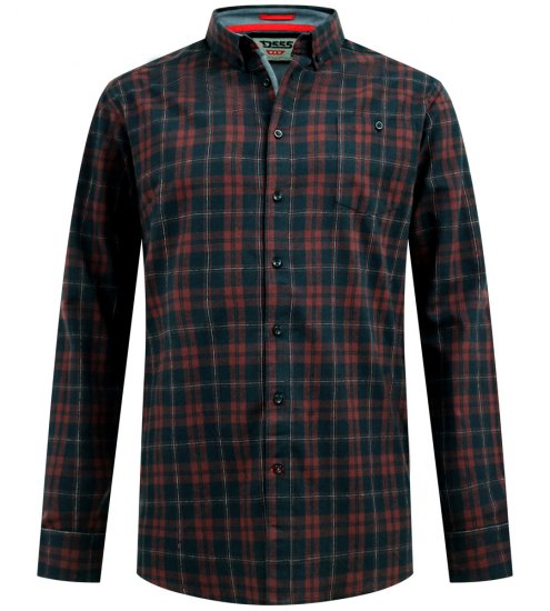 D555 Horsham Long Sleeve Shirt with Chest Pocket Burgundy/Black Check - Chemises - Chemises Grandes Tailles Hommes