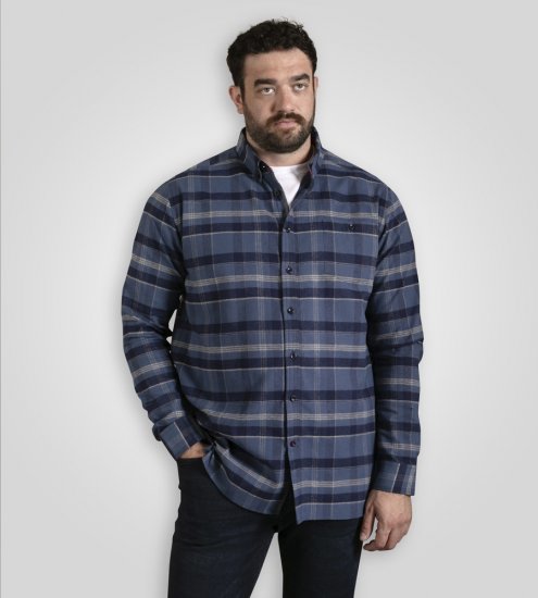 D555 Shrewsbury Long Sleeve with Chest Pocket Blue/Navy Check - Chemises - Chemises Grandes Tailles Hommes